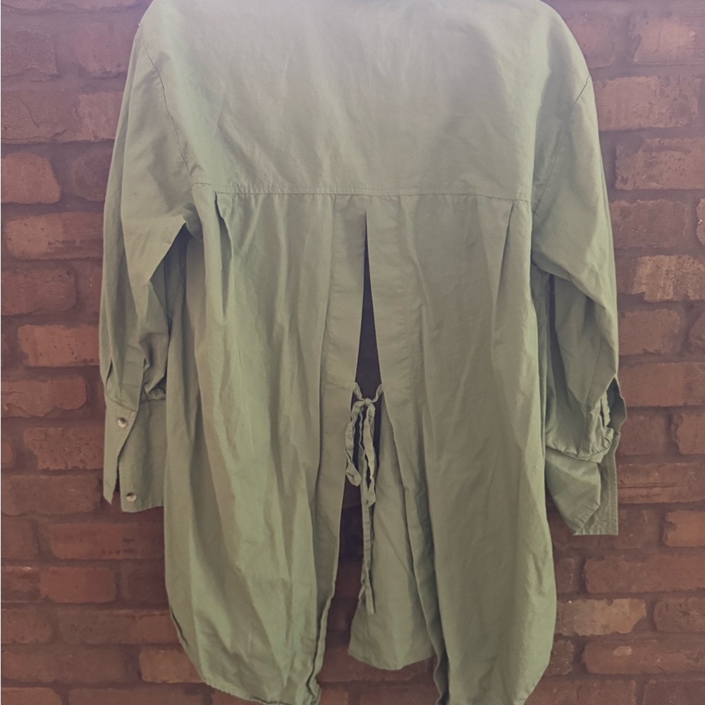 Free People Lightweight Button-Front Shirt Jacket in Sage Green - Picture 3 of 3